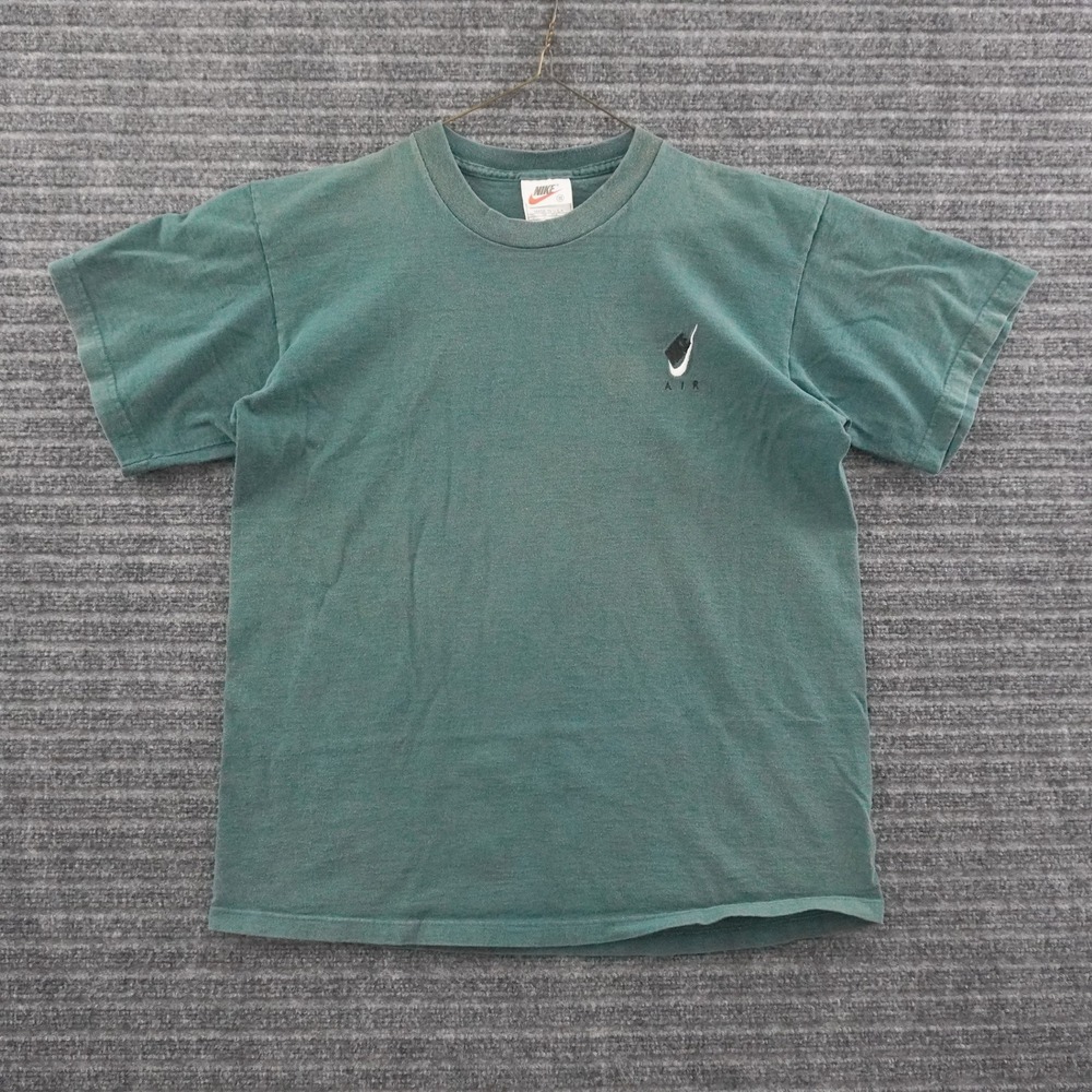 Vintage 90s Nike T-Shirt Mens Medium Green Embroidered Air Logo USA Made